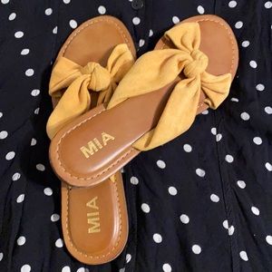 Mia Mustard Leather/Suede Slides